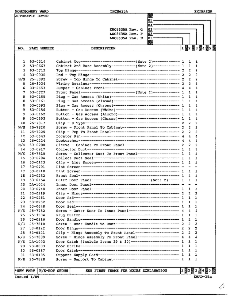 Exterior Page 4 Diagram and Parts List for 8635A  Norge Dryer