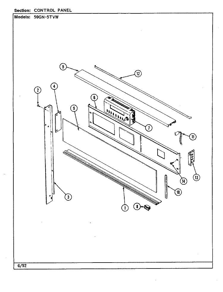 CONTROL PANEL (WITH TV) Diagram and Parts List for 59GN-5TVW  Magic Chef Range