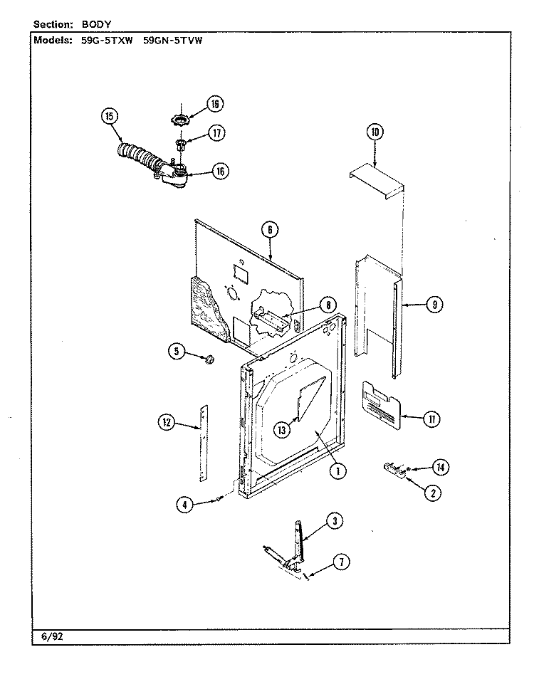 BODY Diagram and Parts List for 59GN-5TVW  Magic Chef Range