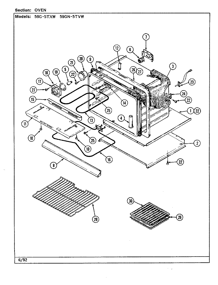 OVEN Diagram and Parts List for 59GN-5TVW  Magic Chef Range
