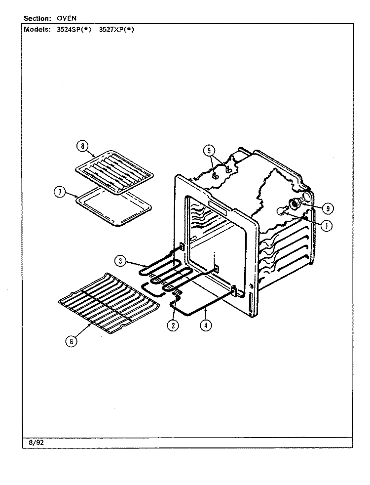 OVEN Diagram and Parts List for 3527XPW  Magic Chef Range