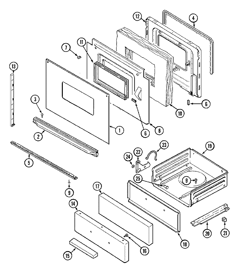 DOOR / DRAWER Diagram and Parts List for 3127XTW  Magic Chef Range