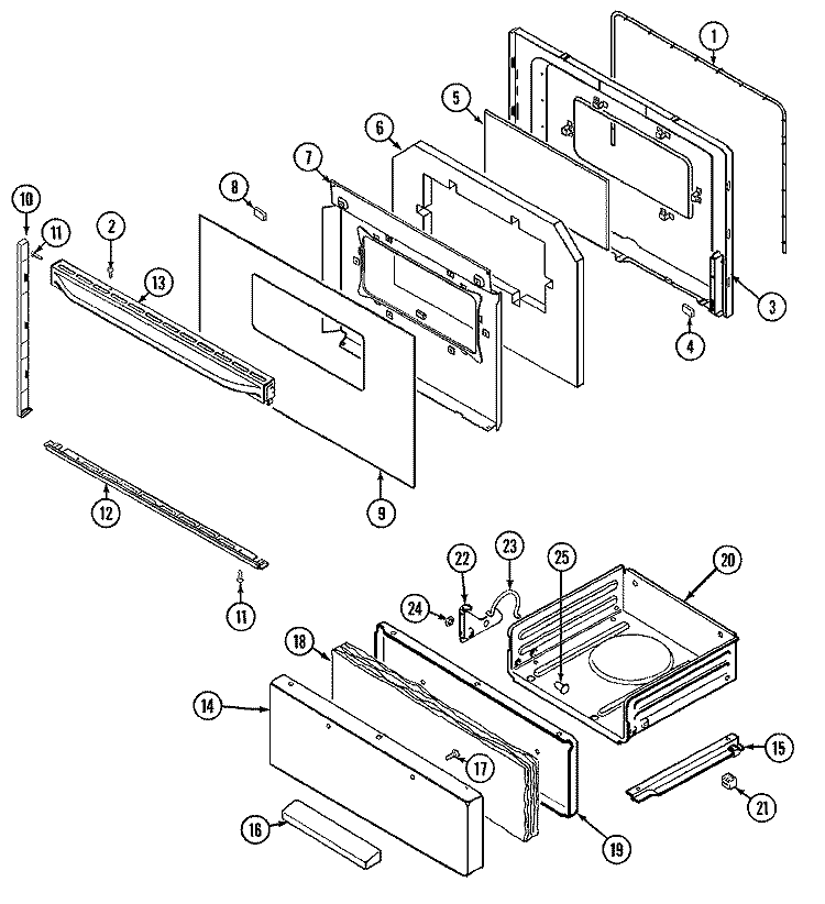 DOOR / DRAWER (SER. PRE. 20) Diagram and Parts List for D3167XRALT  Maytag Range
