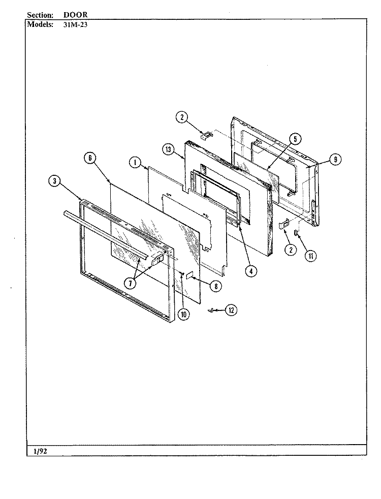 DOOR Diagram and Parts List for 31MN-23KX-ON  Magic Chef Range