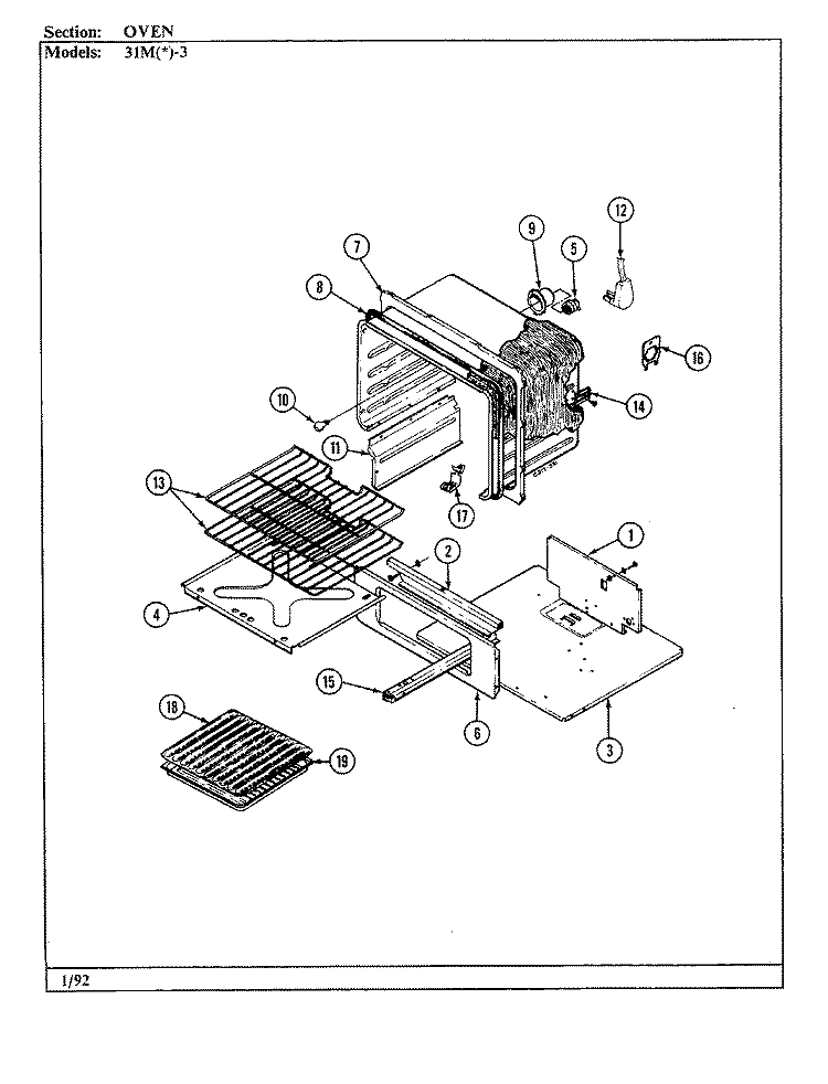 OVEN Diagram and Parts List for 31MN-3KX  Magic Chef Range