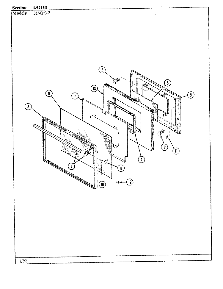 DOOR Diagram and Parts List for 31MN-3KX  Magic Chef Range