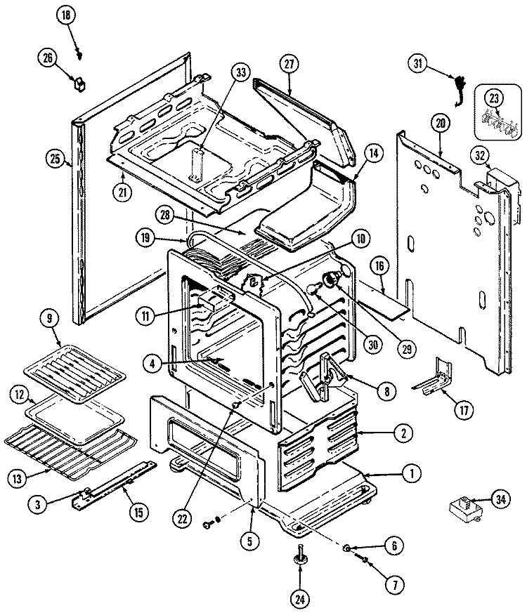 OVEN Diagram and Parts List for G3227WRW-M  Maytag Range