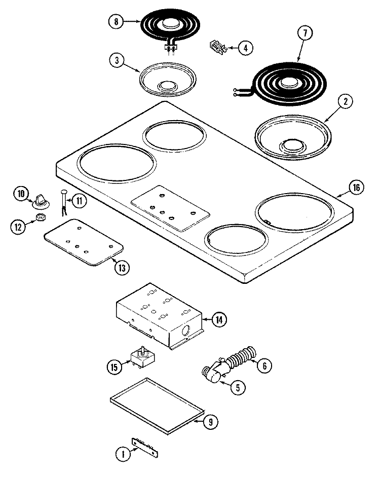 TOP ASSEMBLY Diagram and Parts List for 8710PA  Magic Chef Cooktop