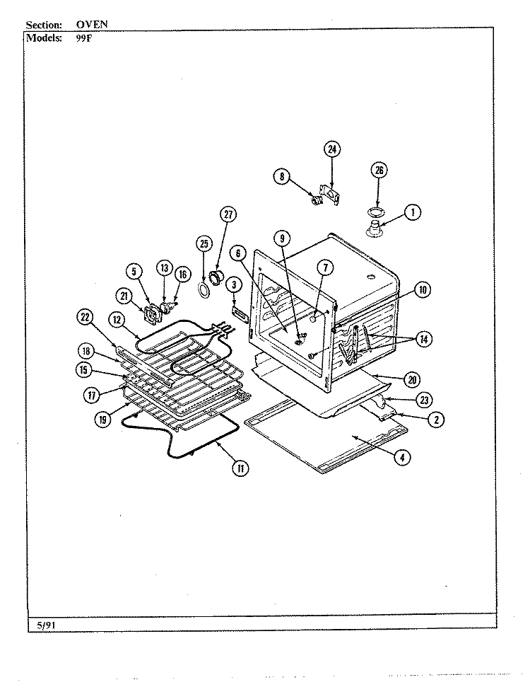 OVEN Diagram and Parts List for 99FN-4EVW  Magic Chef Wall Oven