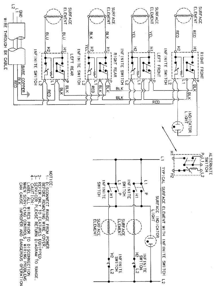 WIRING INFORMATION (8610PT) Diagram and Parts List for 8610PT  Magic Chef Cooktop