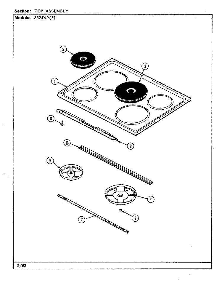 TOP ASSY. Diagram and Parts List for 3621WPW  Magic Chef Range