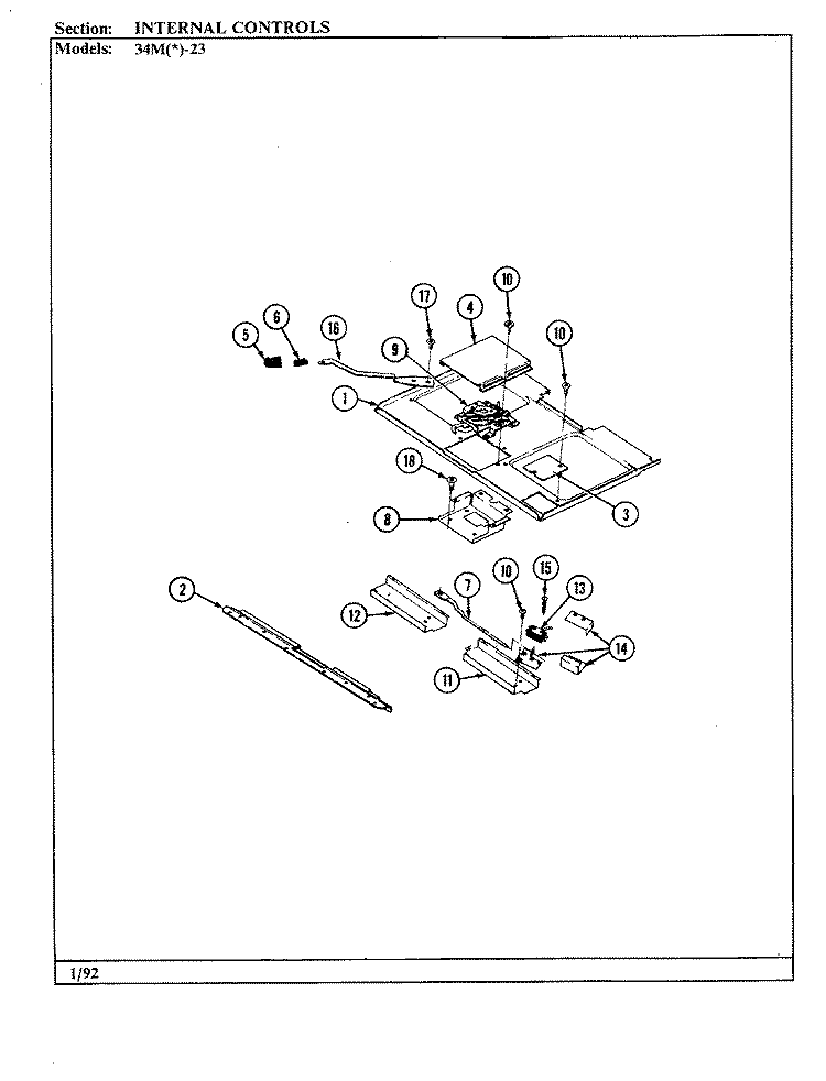 INTERNAL CONTROLS Diagram and Parts List for 34MA-23CKX-ON  Magic Chef Range