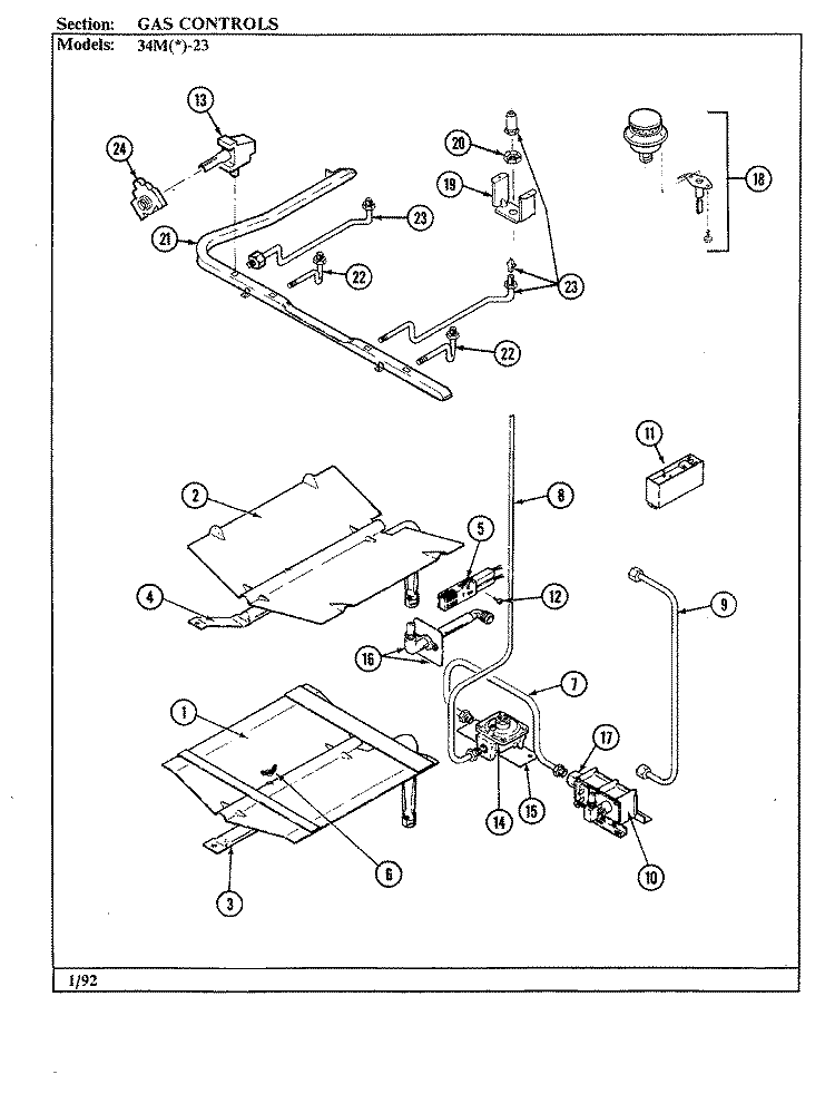 CONTROL SYSTEM Diagram and Parts List for 34MA-23CKX-ON  Magic Chef Range