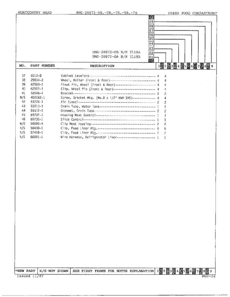Fresh Food Compartment Page 3 Diagram and Parts List for 20872A  Admiral Refrigerator