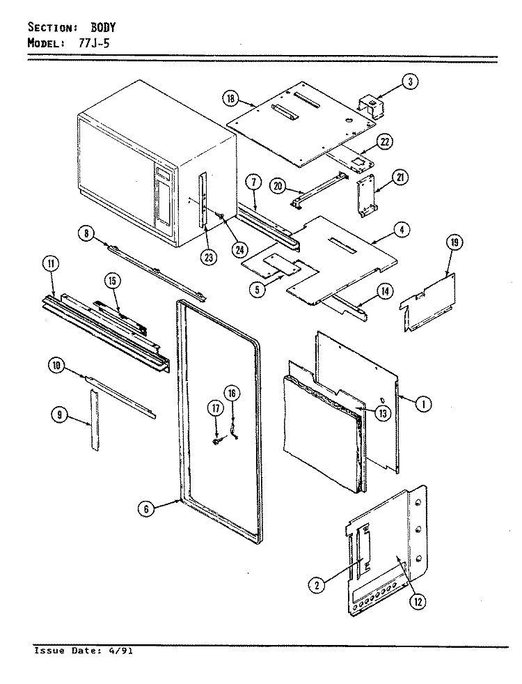 BODY Diagram and Parts List for 77JN-5EVWM  Magic Chef Microwave Oven Combo