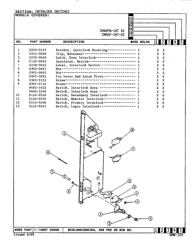 INTERLOCK SWITCHES (CM46FN - 14T - 02) Diagram and Parts List for 77JN-5EVWM  Magic Chef Microwave Oven Combo