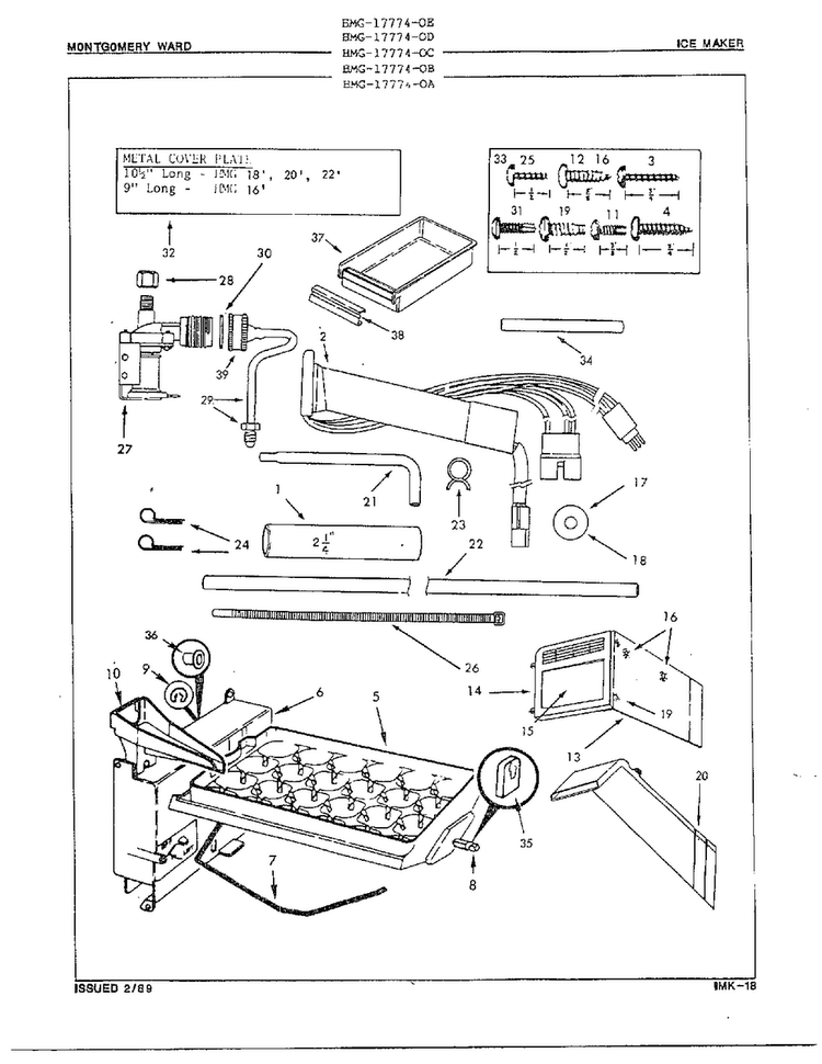 Ice Maker Diagram and Parts List for 17774-OA  Admiral Refrigerator