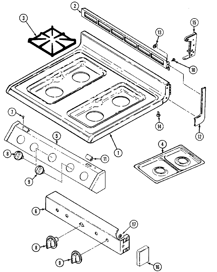 TOP ASSEMBLY Diagram and Parts List for G3267XRA-M  Maytag Range