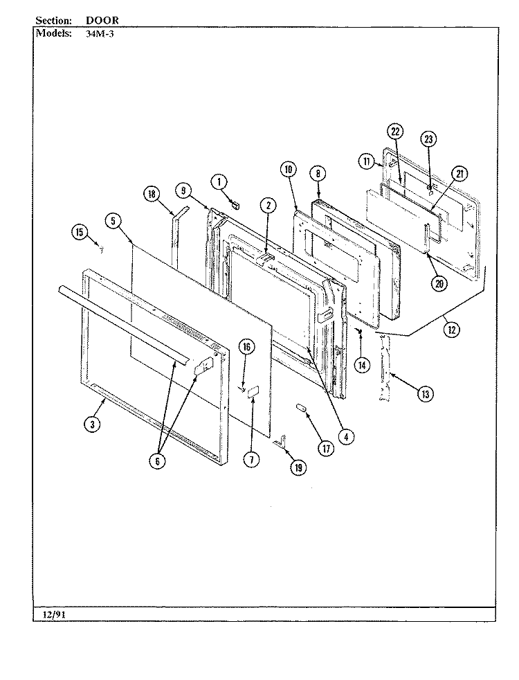 DOOR Diagram and Parts List for 34MN-3TKVW-EV  Magic Chef Range