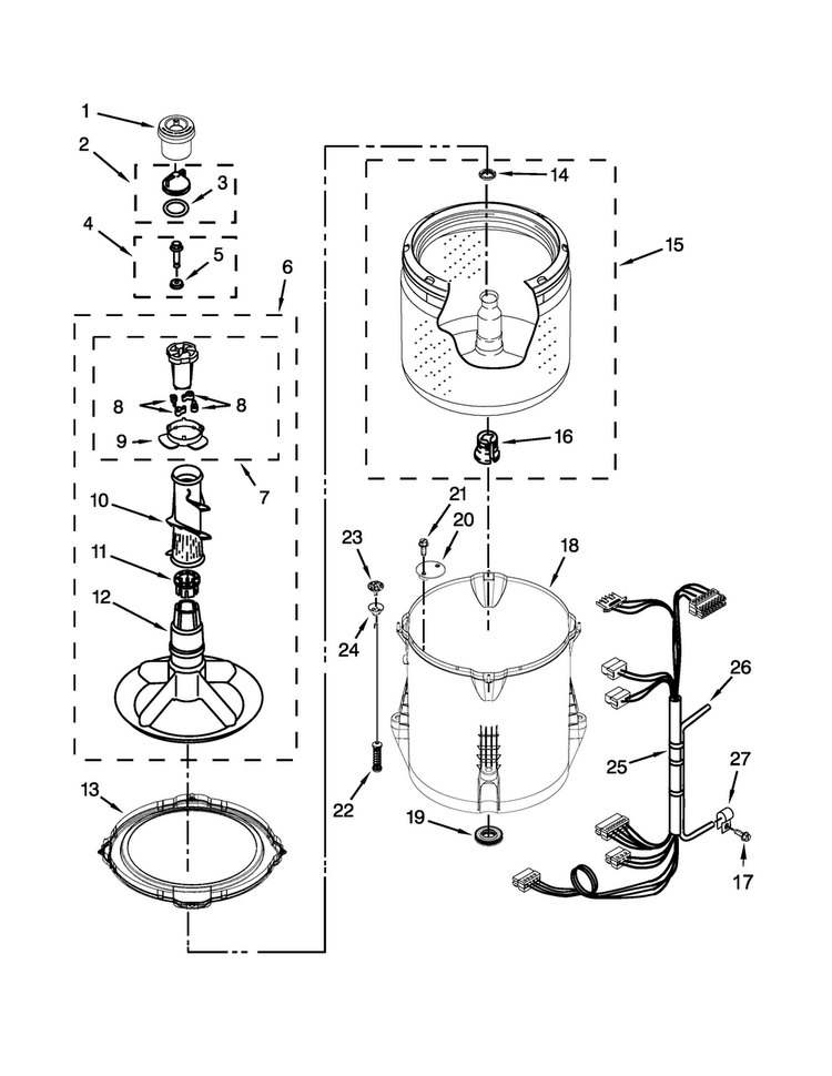 Basket And Tub Parts Diagram and Parts List for 7MMVWC100DW1  Maytag Washer