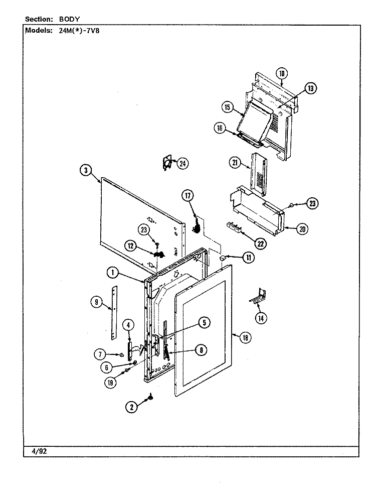 BODY Diagram and Parts List for 24MN-7CKXWV8  Magic Chef Microwave Oven Combo
