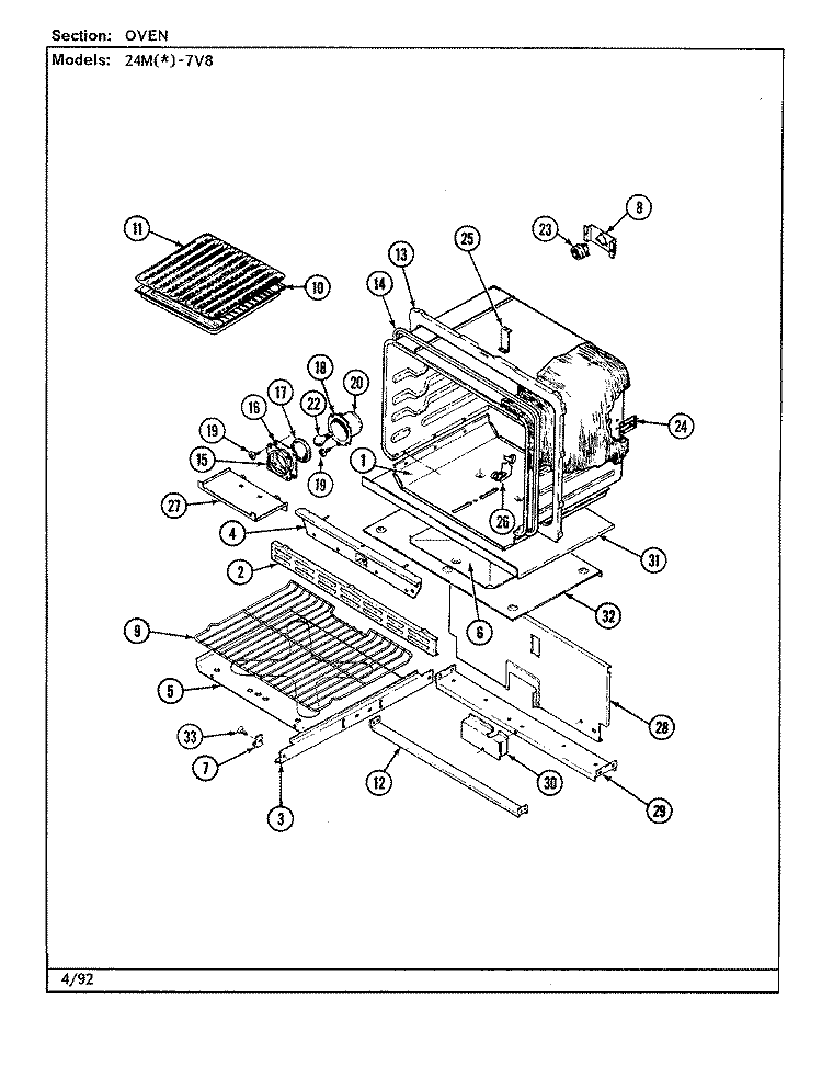 OVEN Diagram and Parts List for 24MN-7CKXWV8  Magic Chef Microwave Oven Combo