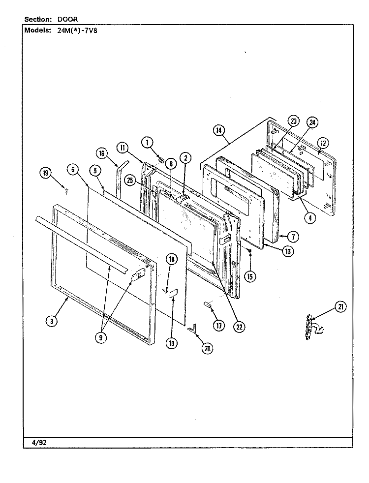 DOOR Diagram and Parts List for 24MN-7CKXWV8  Magic Chef Microwave Oven Combo