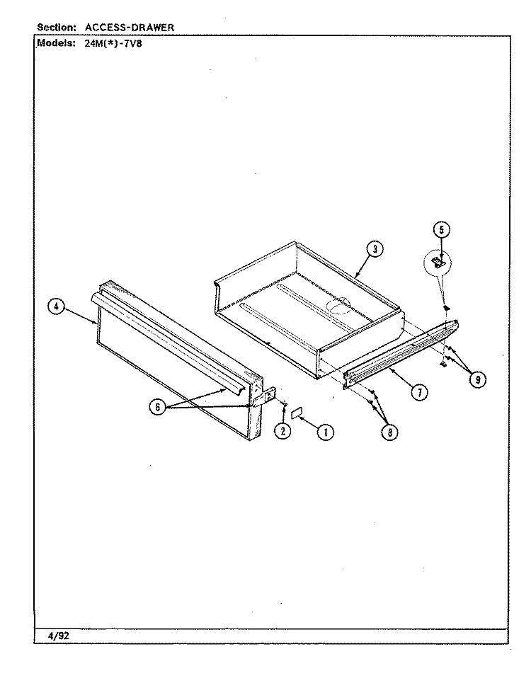 ACCESS DRAWER Diagram and Parts List for 24MN-7CKXWV8  Magic Chef Microwave Oven Combo