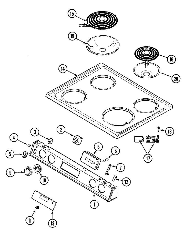 TOP ASSEMBLY Diagram and Parts List for 5892VRA  Magic Chef Range