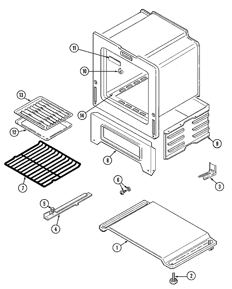 OVEN / BASE Diagram and Parts List for 3116PRW  Magic Chef Range