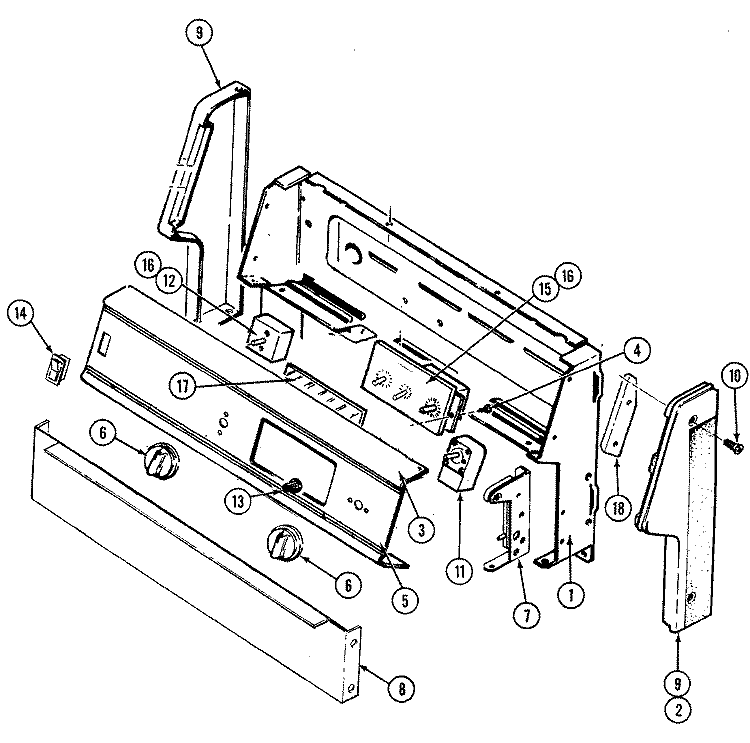 CONTROL PANEL Diagram and Parts List for 3422PRA  Magic Chef Range
