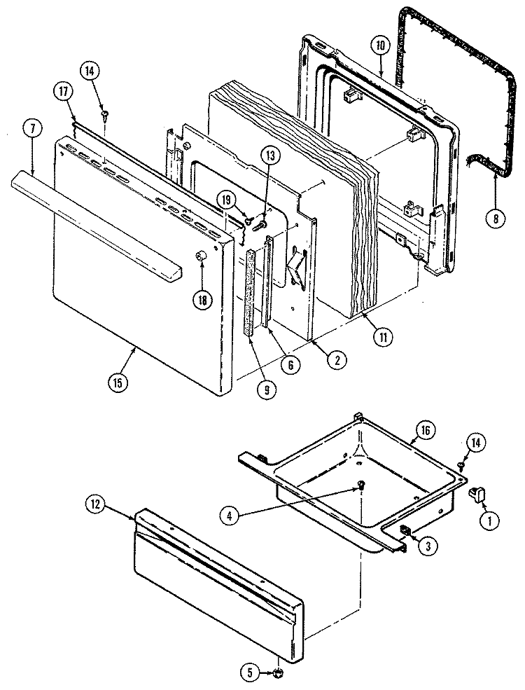 DOOR / DRAWER Diagram and Parts List for 3422PRA  Magic Chef Range