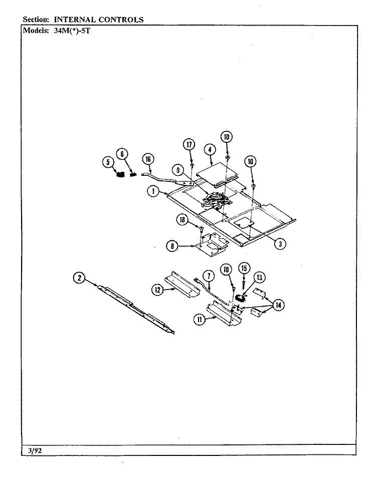 INTERNAL CONTROLS Diagram and Parts List for 34MA-5TKVW  Magic Chef Range