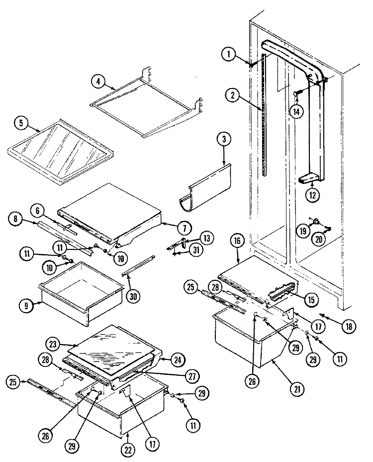 SHELVES & ACCESSORIES Diagram and Parts List for RSW2700DAM  International Refrigerator