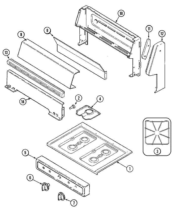 TOP ASSEMBLY (3110PPx, 3110PPx - K) Diagram and Parts List for 3110PPW  Magic Chef Range