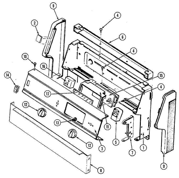 CONTROL PANEL Diagram and Parts List for 3442XRW  Magic Chef Range