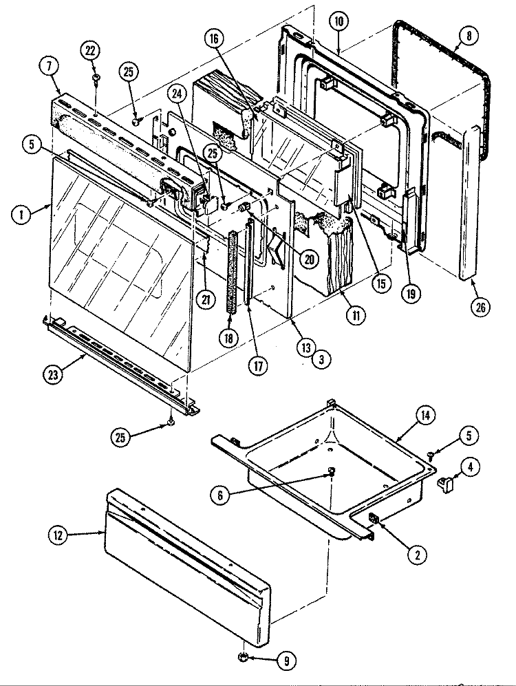 DOOR / DRAWER (3442XRx) Diagram and Parts List for 3442XRW  Magic Chef Range