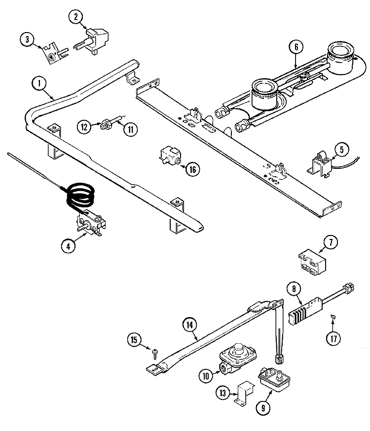 GAS CONTROLS (ELECTRONIC) Diagram and Parts List for 3110PRW  Magic Chef Range