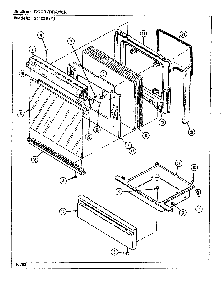 DOOR / DRAWER Diagram and Parts List for 3448SRA  Magic Chef Range