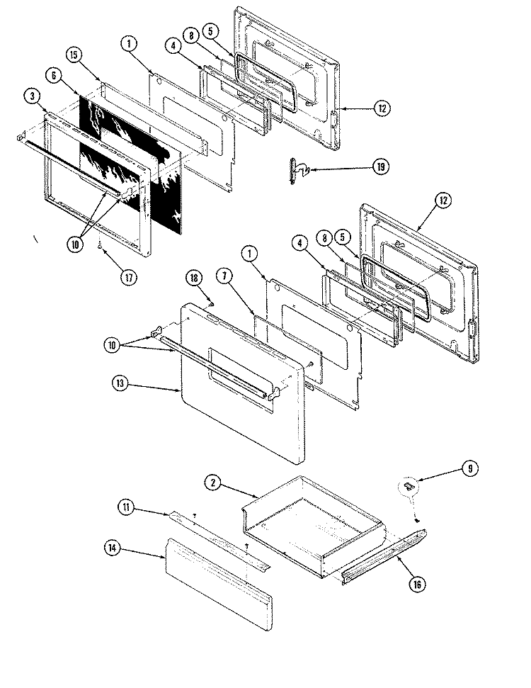 DOOR Diagram and Parts List for 38FN-36TX-ON  Magic Chef Range