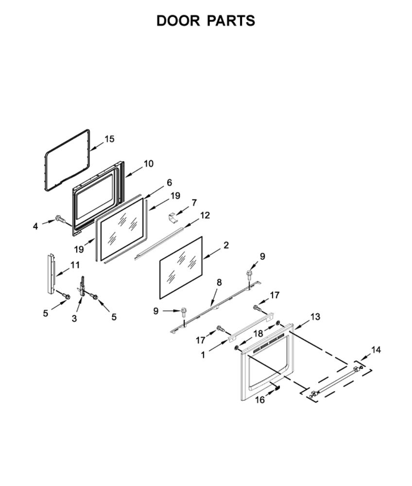 Door Parts Diagram and Parts List for YMER8800FZ1  Maytag Range