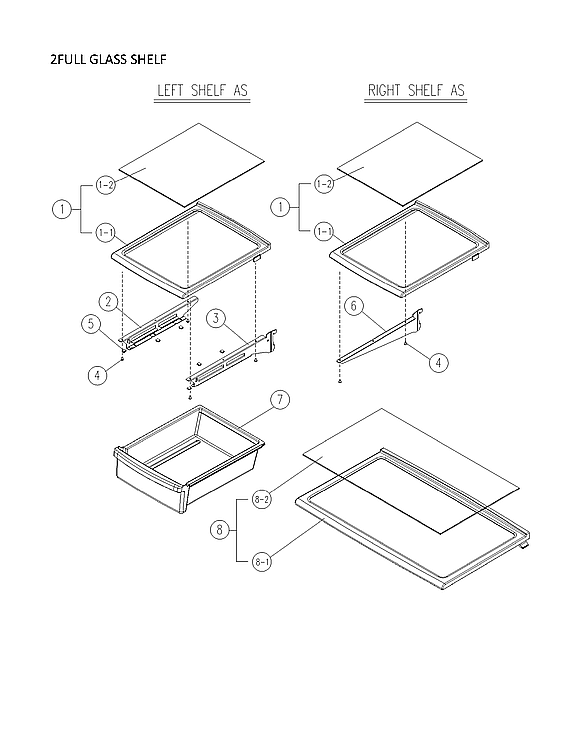 2 Full Glass Shelf Diagram and Parts List for 11170719911  Kenmore Refrigerator
