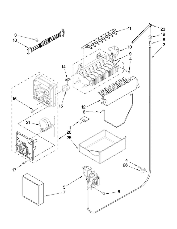 Icemaker Parts Diagram and Parts List for MBF1953YEB2  Maytag Refrigerator