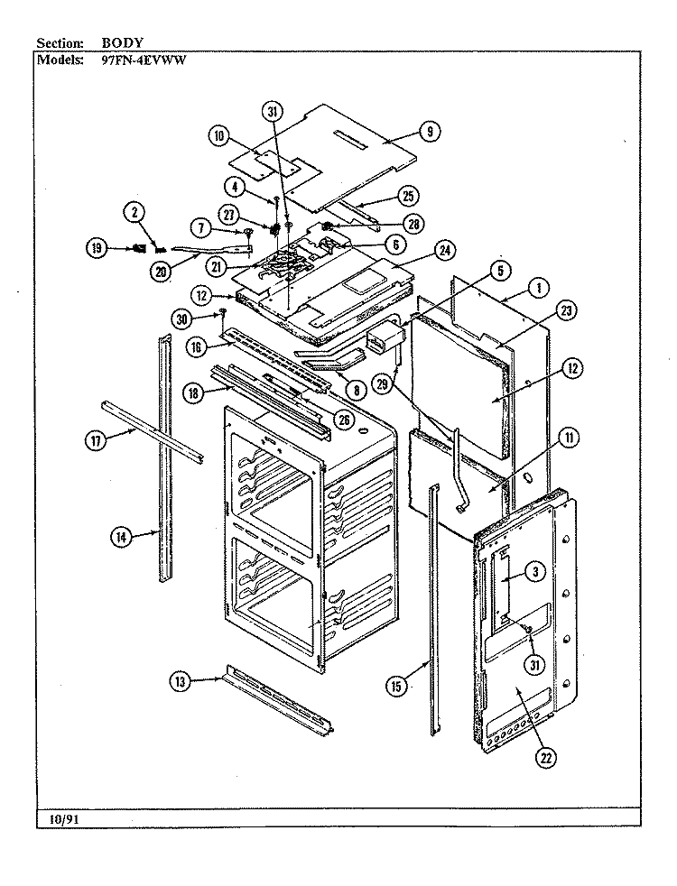BODY Diagram and Parts List for 97FN-4EVWW  Magic Chef Wall Oven