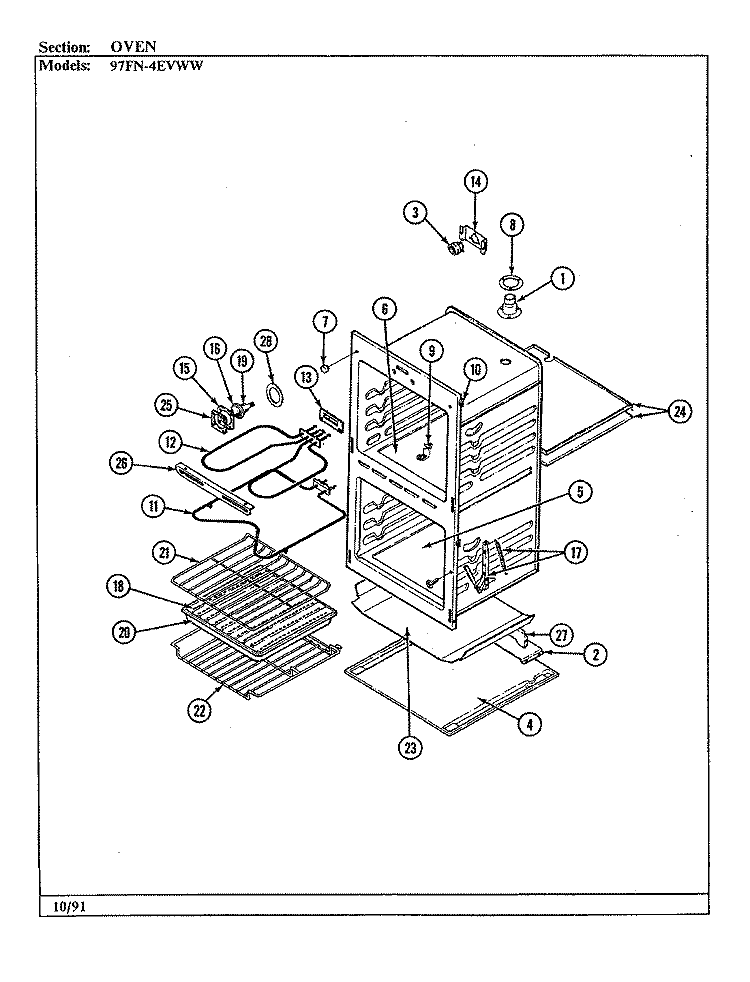OVEN Diagram and Parts List for 97FN-4EVWW  Magic Chef Wall Oven