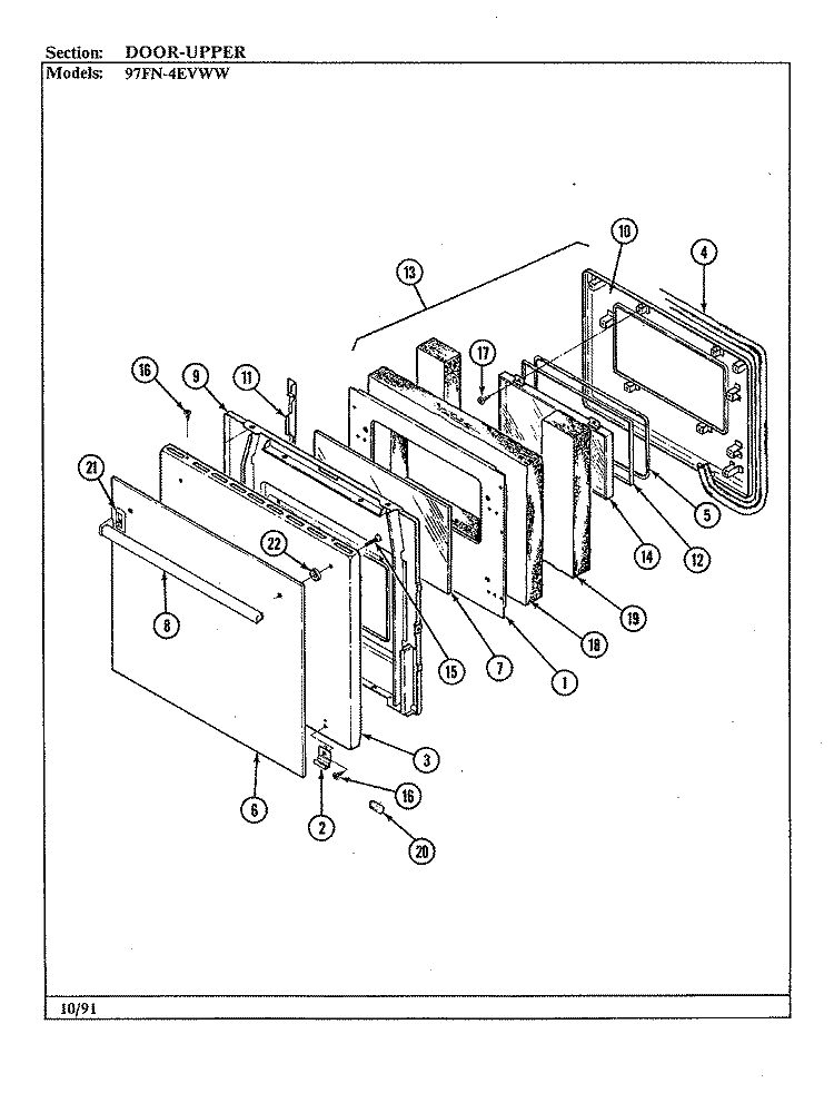 DOOR - UPPER Diagram and Parts List for 97FN-4EVWW  Magic Chef Wall Oven