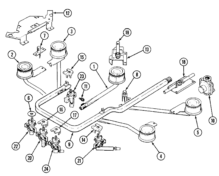 GAS CONTROLS Diagram and Parts List for 8321PA  Magic Chef Cooktop