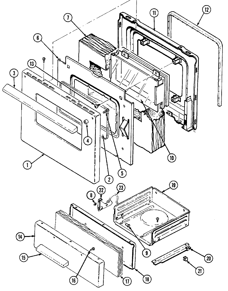 DOOR / DRAWER Diagram and Parts List for 3101WTW  Magic Chef Range