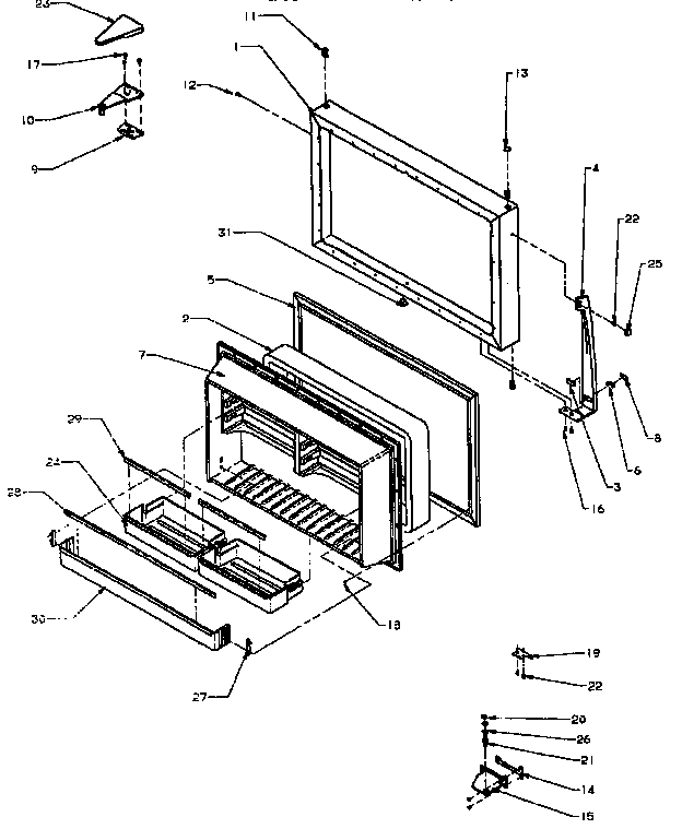 Freezer Door Diagram and Parts List for TX22R-P1157704W  Amana Refrigerator
