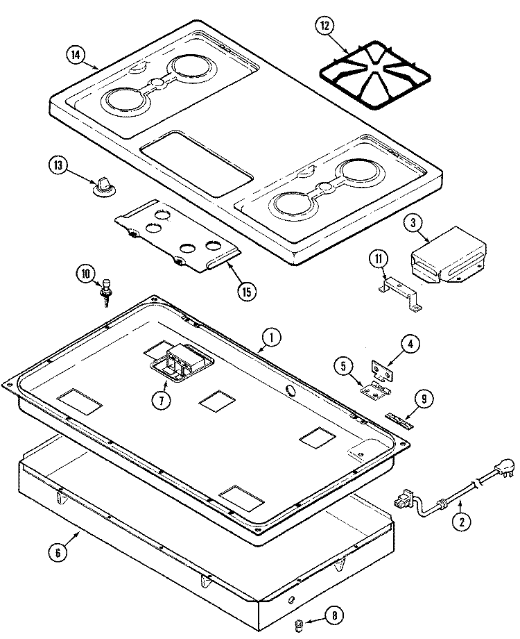 TOP ASSEMBLY Diagram and Parts List for 8311TA  Magic Chef Cooktop